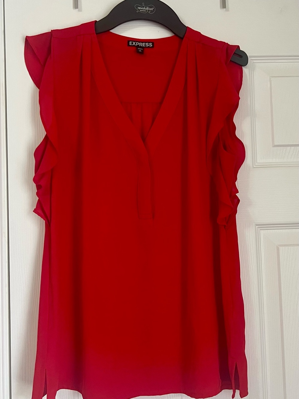 Express Red Ruffle Sleeve V-Neck Blouse